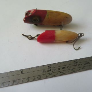 Fishing Lure Vintage 2¼ " South Bend Wood Midge - Oreno Arrow Red Head And 1¾