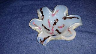 Vintage Murano Style 6 Point Art Glass Bowl Starfish White Brown Pink