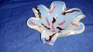 Vintage Murano Style 6 Point Art Glass Bowl Starfish White Brown Pink 2
