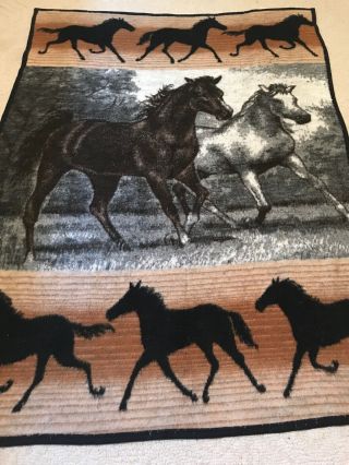 Vintage 2 Horses Blanket Biederlack Of America Reversible Acrylic Throw Usa