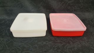 2 Vintage Tupperware 670 " Square - A - Way " Sandwich Keepers W/ Lids Made In Usa