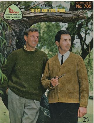 Vintage Knitting Book - Mens Jumpers & Cardigans - Patons 705 - 1960s