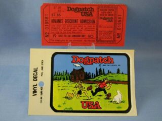Vintage Dogpatch Usa Admission Ticket & Souvenir Sticker