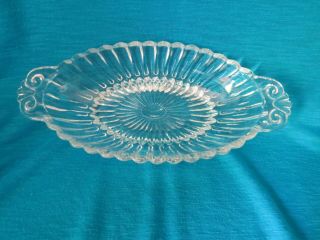 Vintage Molded Pressed Glass Relish Dish / Jewlery Tray With Scroll Handles