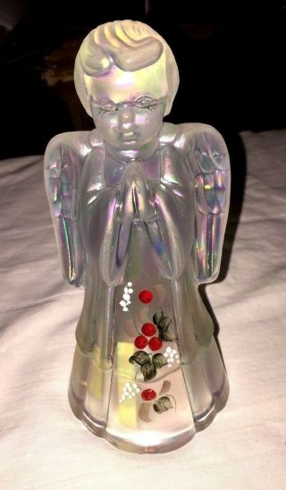 Vintage Fenton Art Glass Opalescent Hand Painted Signed Praying Angel 1992
