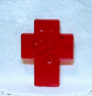 Hrm Vintage Red Plastic Cookie Cutter - Floral Cross Easter Communion Wedding
