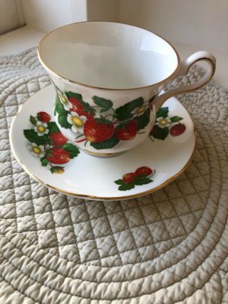 Strawberry Footed Tea Cup & Saucer Royal Grafton Fine Bone China Vintage England