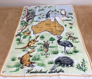 Vintage Kitchen Souvenir Towel,  Australia,  Wonderland Australia,  Animals,  Linen