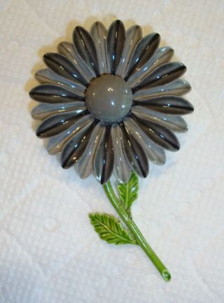 Vintage Retro Gray Enamel Flower Brooch Pin 3 1/8 "