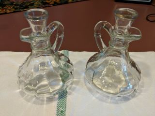 Set Of 2 Vintage Clear Glass Oil Vinegar Cruet Pair With Stoppers - Anchor Hocking