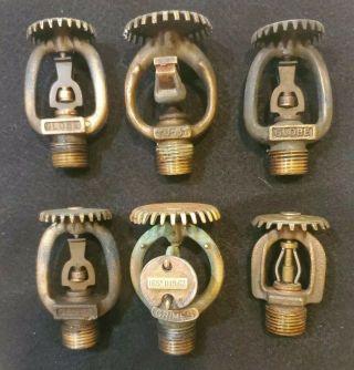 6 Unique Vintage Brass Fire Sprinkler Heads Grinnell Firematic Globe Central