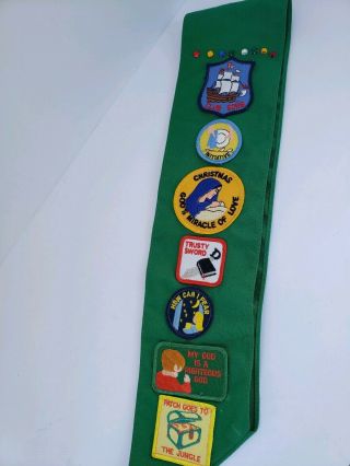 Vintage Girl Scout Sash Made In Usa With Patches/spiritual Badges/ Christian