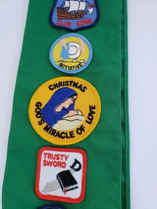 Vintage Girl Scout Sash Made In USA with Patches/Spiritual Badges/ Christian 4