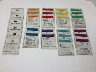 Vintage Monopoly Property Deed Cards Complete Set Of 28 Cards