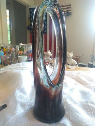 Vintage Hand Blown Murano Art Glass Basket Vase Deep Purple Stretch 10.  5 "