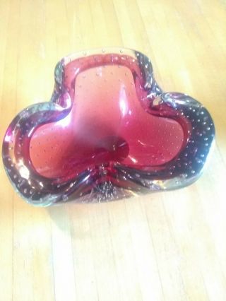 Vintage Murano Art Glass Purple Bowl Ash Tray Controlled Bubbles Heavy 2