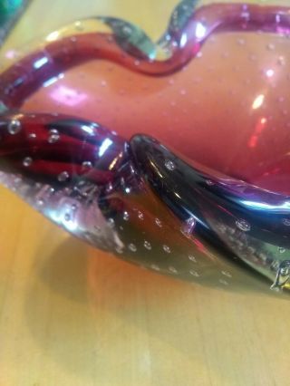 Vintage Murano Art Glass Purple Bowl Ash Tray Controlled Bubbles Heavy 3