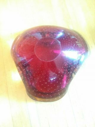 Vintage Murano Art Glass Purple Bowl Ash Tray Controlled Bubbles Heavy 5