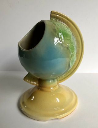 Vintage Shawnee Pottery World Globe Earth Planter Blue Yellow Green Art Pottery