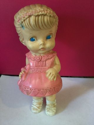 Vintage 1958 The Edward Mobley Co.  Arrow Rubber & Plastic Squeak Girl Pink Dress