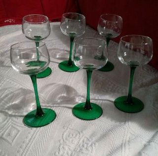 Set Of 6 Vintage Green Stem Wine Glasses Luminarc France
