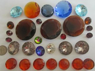 30 Vintage German Glass Assorted Round Curveback Stones,  Heavy,  11mm - 40mm