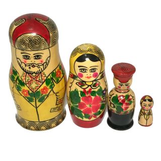 Authentic Vintage Ussr Soviet Russian Wood Nesting Doll Hand Painted Folk Art