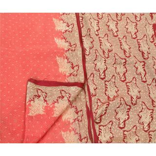 Tcw Vintage Saree Pure Silk Woven Craft 5 Yd Fabric Dark Red Sari 3