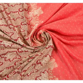 Tcw Vintage Saree Pure Silk Woven Craft 5 Yd Fabric Dark Red Sari 5