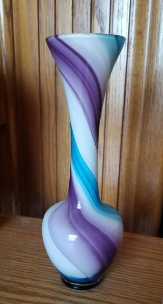 Vintage Murano Hand Blown Bud Vase Swirl Purple & Blue Colors Art Glass 8 "