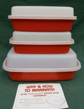 3 Vtg Tupperware Marinator Marinade Containers Paprika Red Meat Season N Serve