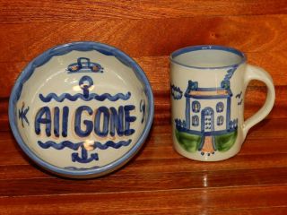 M.  A.  Hadley Signed Vintage Nautical " All Gone " Bowl & Mug.  Cond.