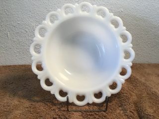 Vintage Opaque Milk Glass Bowl With Open Lace Edge - 9 1/2 " X 2 1/2”