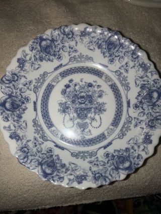 Vintage Arcopal Honorine Soup Bowl France Blue White Floral Scalloped Edge 7 "