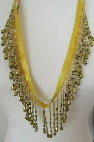 Vintage Hippie Boho Gold Tone Yellow Beaded Dangle Long Necklace 28.  96