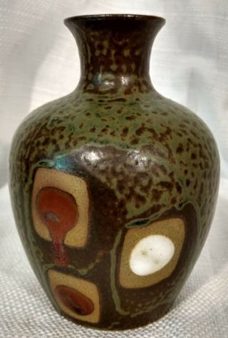 Vintage Napcoware Olive Brown Mid - Century Modern Stoneware Small Bud Vase 5 1/2 "
