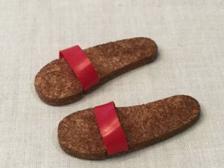 Vintage Barbie Ken Doll Accessories Meet Shoes Sandals Red With Cork Soles