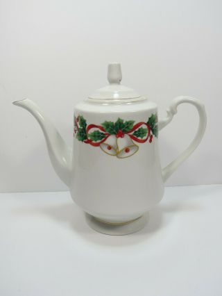 Vintage 1990 Sango Noel Teapot 8401 Christmas Garland Bells Great Gift S1 4