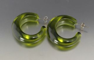 Vintage 60’s Green Plastic Lucite Pierced Hoop Earrings
