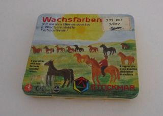 Wachsfarben Stockcar Beeswax Crayons Vintage West Germany Horse Tin Box Art
