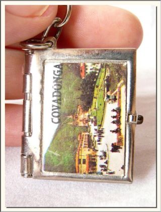 Vintage Miniature 8 Photo Album Key Ring Spain - Asturian Our Lady Of Covadonga