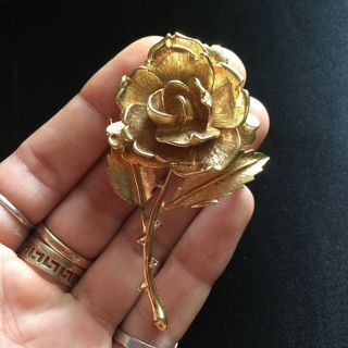 Vintage Signed Monet Large Flower Brooch Pin Gold Tone Floral