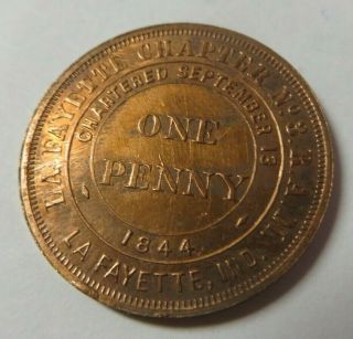 Masonic One Penny Token Coin La Fayette,  Indiana Chapter No.  3 R.  A.  M Vintage