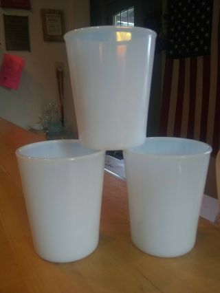 Vintage Set Of 3 White Milk Glass Opaque 3.  5 " Cups Juice Tumbler