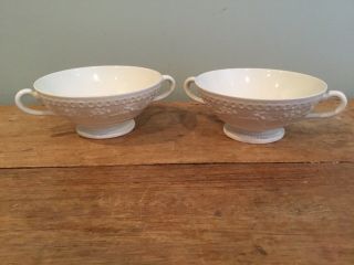 Vintage Set Of 2 Wedgwood Wellesley Handled Cream Soup Bowls