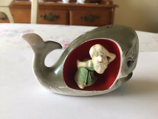 Rare Vintage Jonah & The Whale Ceramic Salt And Pepper Shakers Set