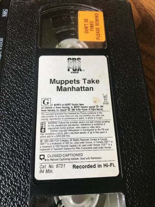 Muppets Take Manhattan Cbs Fox Vintage 1985 - VHS Video - Frank Oz Film - rev 2