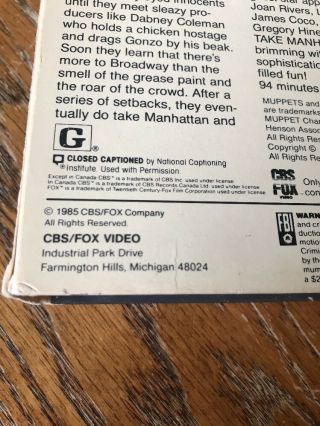 Muppets Take Manhattan Cbs Fox Vintage 1985 - VHS Video - Frank Oz Film - rev 5
