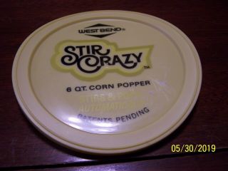 Vintage West Bend 82306 Stir Crazy 6 Qt.  Popcorn Popper Replacement Plastic Lid