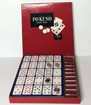 Vintage Red Box Po - Ke - No 12 Board Set Pokeno Poker - Keno Us Playing Card Co
